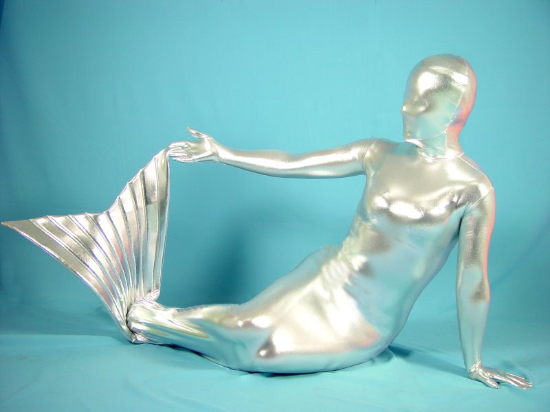 Mermaid Shiny Spandex Zentai Zentai Suit Silver